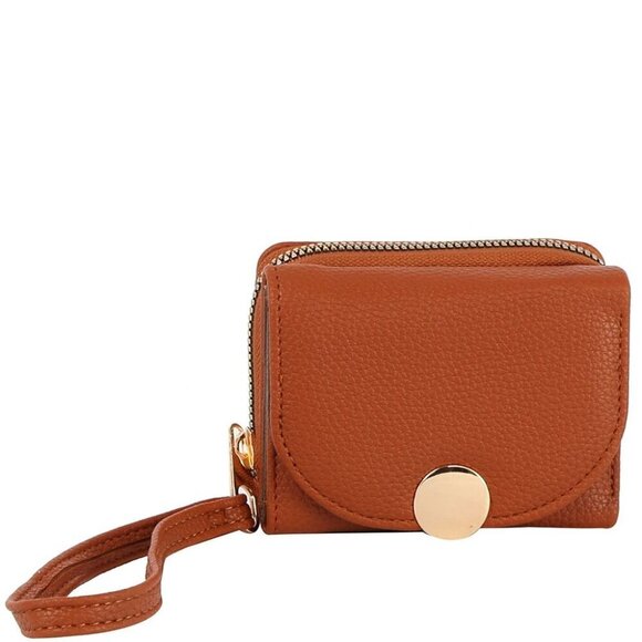 DIONA J WOMEN FASHION SMOOTH SOLID HAND STRAP ZIPPER WALLET COLOR BROWN - Picture 1 of 3